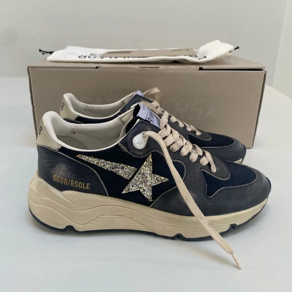 Golden Goose Running Sole Sneaker Dark Blue/Eclipse/Silver Glitter 39 New in Box